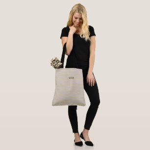 Neutrale Tan-Streifen-Klassiker Monogramm Anfangsb Tasche