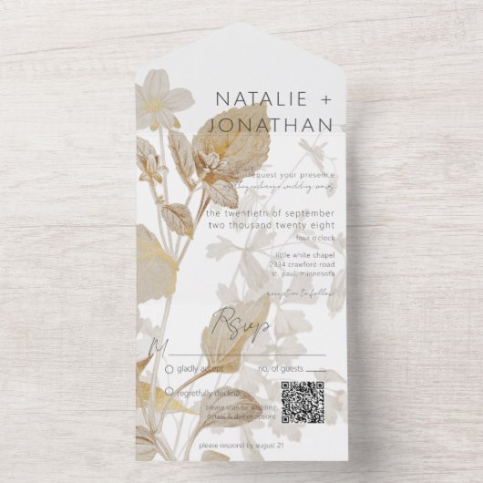 Neutrale Tan-Wildblumen Moderner QR-Code All In One Einladung (Innen Boden)