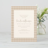 Neutrale Taupe Beige Gingham Karo Baby Shower