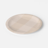 Neutrale Taupe-Gingham-Bauernhaus-Papierplatte Pappteller (Schrägansicht)