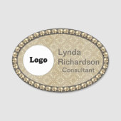 Neutrale Taupe und Goldblindname TAG Namensschild (Vorderseite)