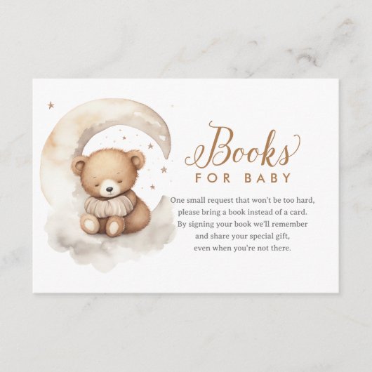 Neutrale Teddy Bear Moon Baby Shower Books für Bab Begleitkarte (Vorderseite)