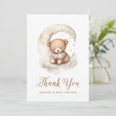 Neutrale Teddy Bear Moon Stars Babydusche Dankeskarte (Stehend Vorderseite)