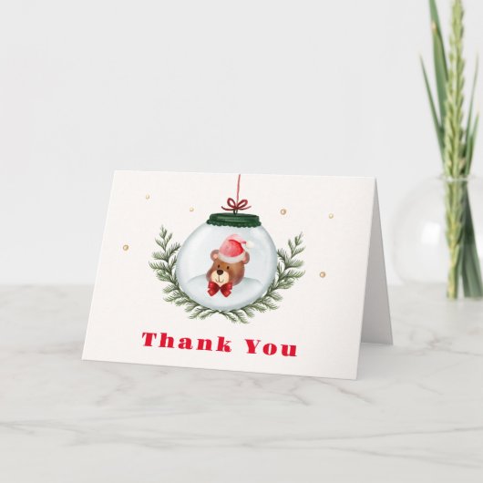 Neutrale Teddy Bear Winter Baby Dusche Dankeskarte (Vorderseite)