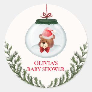 Neutrale Teddy Bear Winter Baby Dusche Runder Aufkleber