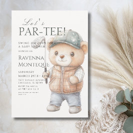 Neutrale Teddy Golf Club lässt Par-Tee Baby Shower Einladung