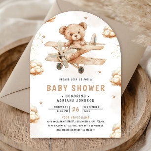 Neutrale Teddybär-Flugzeug-Arch-Babyparty Einladung