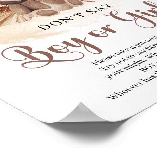 Neutrale Teddybär-Pampen Sage nicht, Junge oder MÄ Poster (Ecke)