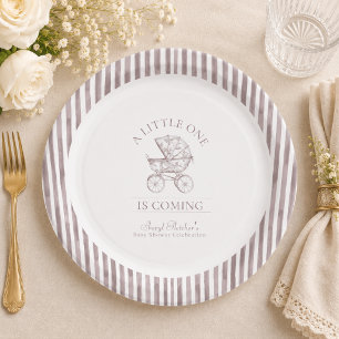 Neutrale Toile de Jouy-Baby-Shower-Papierteller Pappteller