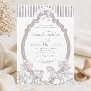 Neutrale Toile de Jouy-Einladung zur Babyparty Einladung