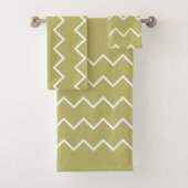 Neutrale Töne Khaki mit Weißzacken Badhandtuch Set (Insitu)