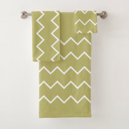 Neutrale Töne Khaki mit Weißzacken Badhandtuch Set