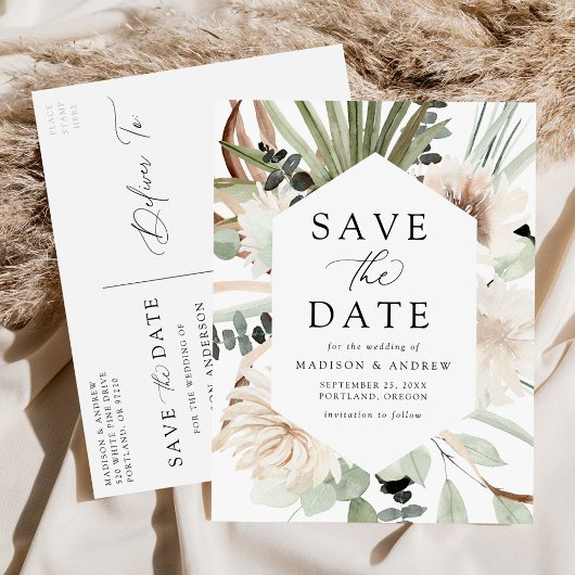 Neutrale tropische Blume von Boho Save the Date Ankündigungspostkarte