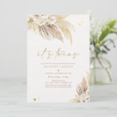 Neutrale Twin Pampas Grass Boho Babydusche Einladung (Stehend Vorderseite)