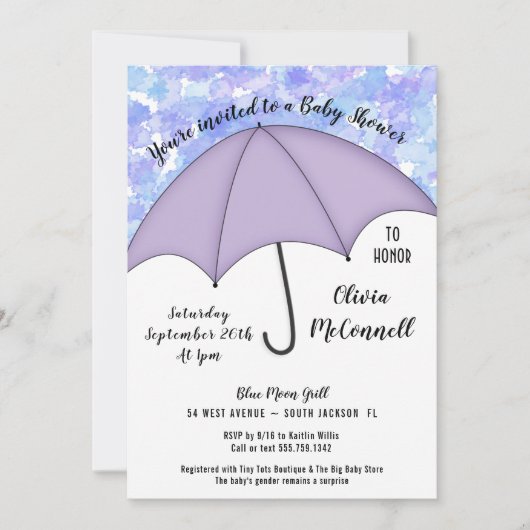 Neutrale Umbrella-Baby-Dusche Einladung (Vorderseite)