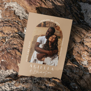 Neutrale und moderne Tan-Foto-Save the Date-Karte Einladung