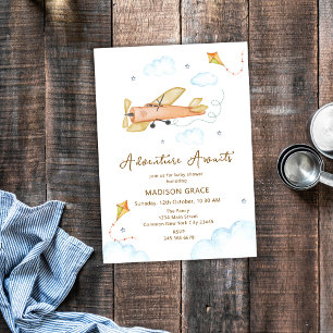 Neutrale Vintage-Aviator-Flugzeug-Baby-Party Einladung