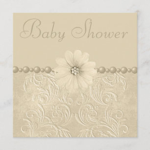 Neutrale Vintage Baby-Dusche Bling Blumen u. Einladung