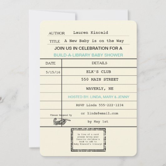 Neutrale Vintage Babybibliothek-Dusche Einladung (Vorderseite)