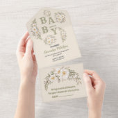 Neutrale Vintage Blütendusche All In One Einladung (Abreißen)