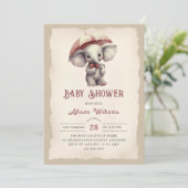 Neutrale Vintage Elephant-Babydusche Einladung (Stehend Vorderseite)