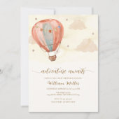 Neutrale Vintage Heißluftballon Babydusche Einladung (Vorderseite)