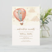 Neutrale Vintage Heißluftballon Babydusche Einladung (Stehend Vorderseite)