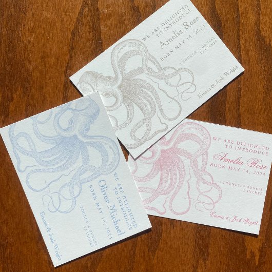 Neutrale Vintage Oktopus-Geburtsankündigung Dankeskarte