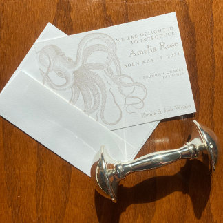 Neutrale Vintage Oktopus-Geburtsankündigung Dankeskarte