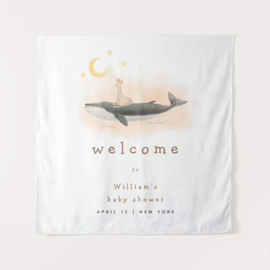 Neutrale Vintage Whale & Duck Babydusche Begrüßung Wandteppich (Vorderseite)
