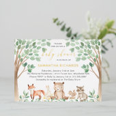 Neutrale Waldtiere Baby Dusche Gold Folieneinladung (Stehend vorne)