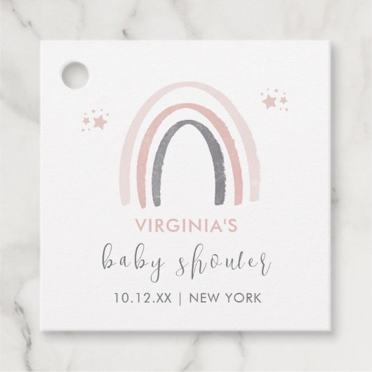 Neutrale Wasserfarbe Boho Rainbow Baby Shower Geschenkanhänger (Vorderseite)
