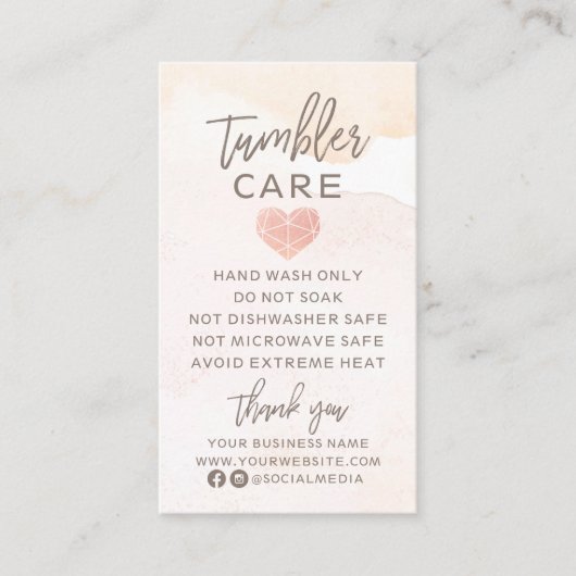 Neutrale Wasserfarbe mit Herz-Tumbler-Pflege Visitenkarte (Vorderseite)