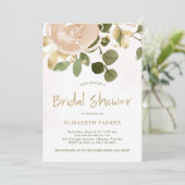 Neutrale Wasserfarbe und Goldflora| Brautparty Einladung (Stehend Vorderseite)