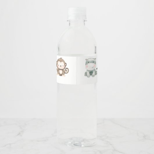 Neutrale Wasserfarbe Wild Safari Animals Baby Wasserflaschenetikett (Rückseite)