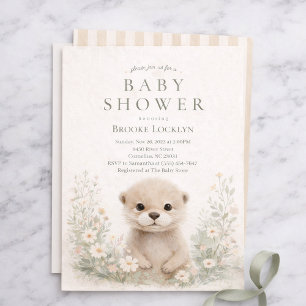 Neutrale Wasserfarben-Otter-Baby-Party Waldland Einladung