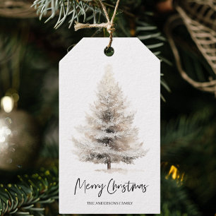 Neutrale Wasserfarben-Weihnachtsbaum Geschenkanhänger