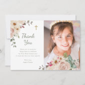 neutrale Wasserfarbenfloral | Foto der ersten Komm Dankeskarte (Vorderseite)