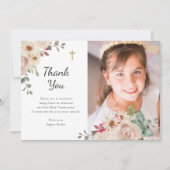 neutrale Wasserfarbenfloral | Foto der ersten Komm Dankeskarte (Vorderseite)