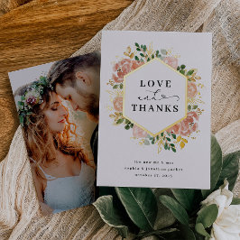 neutrale Wasserfarbenfloral | Liebe und Dank Gold Folieneinladung
