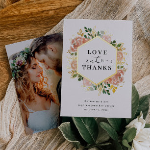 neutrale Wasserfarbenfloral   Liebe und Dank Gold Folieneinladung