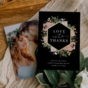 neutrale Wasserfarbenfloral   Liebe und Dank Gold Folieneinladung