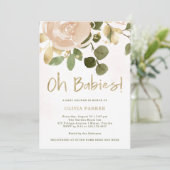 neutrale Wasserfarbenfloral | Oh Babies Baby Dusch Einladung (Stehend Vorderseite)
