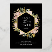 neutrale Wasserfarbenfloral | Save the Date Gold Folieneinladung (Vorderseite)