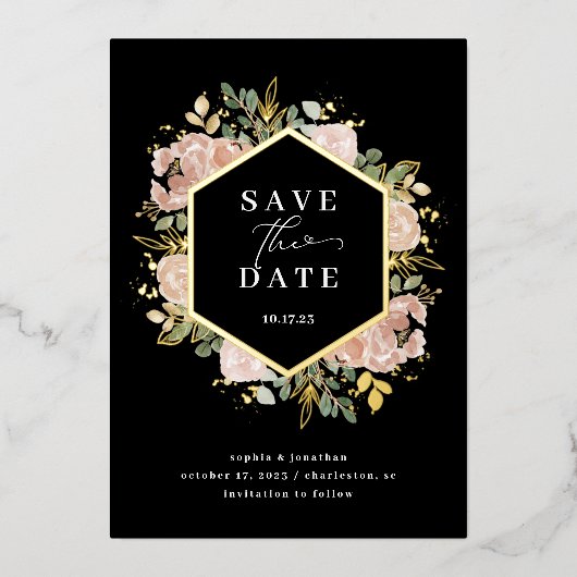 neutrale Wasserfarbenfloral | Save the Date Gold Folieneinladung (Vorderseite)
