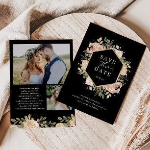 neutrale Wasserfarbenfloral   Schwarz Save the Dat Save The Date