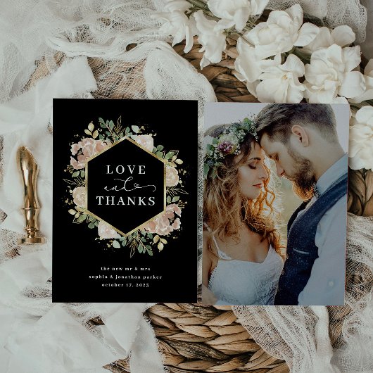 neutrale Wasserfarbenfloral | Schwarze Liebe und D Dankeskarte