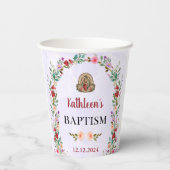 Neutrale Wasserfarbenflorale Taufe Pappbecher (Rückseite)