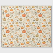 Neutrale Wasserfarbenkürbis und Fallleaf Sprigs Geschenkpapier (Flach)