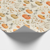 Neutrale Wasserfarbenkürbis und Fallleaf Sprigs Geschenkpapier (Ecke)